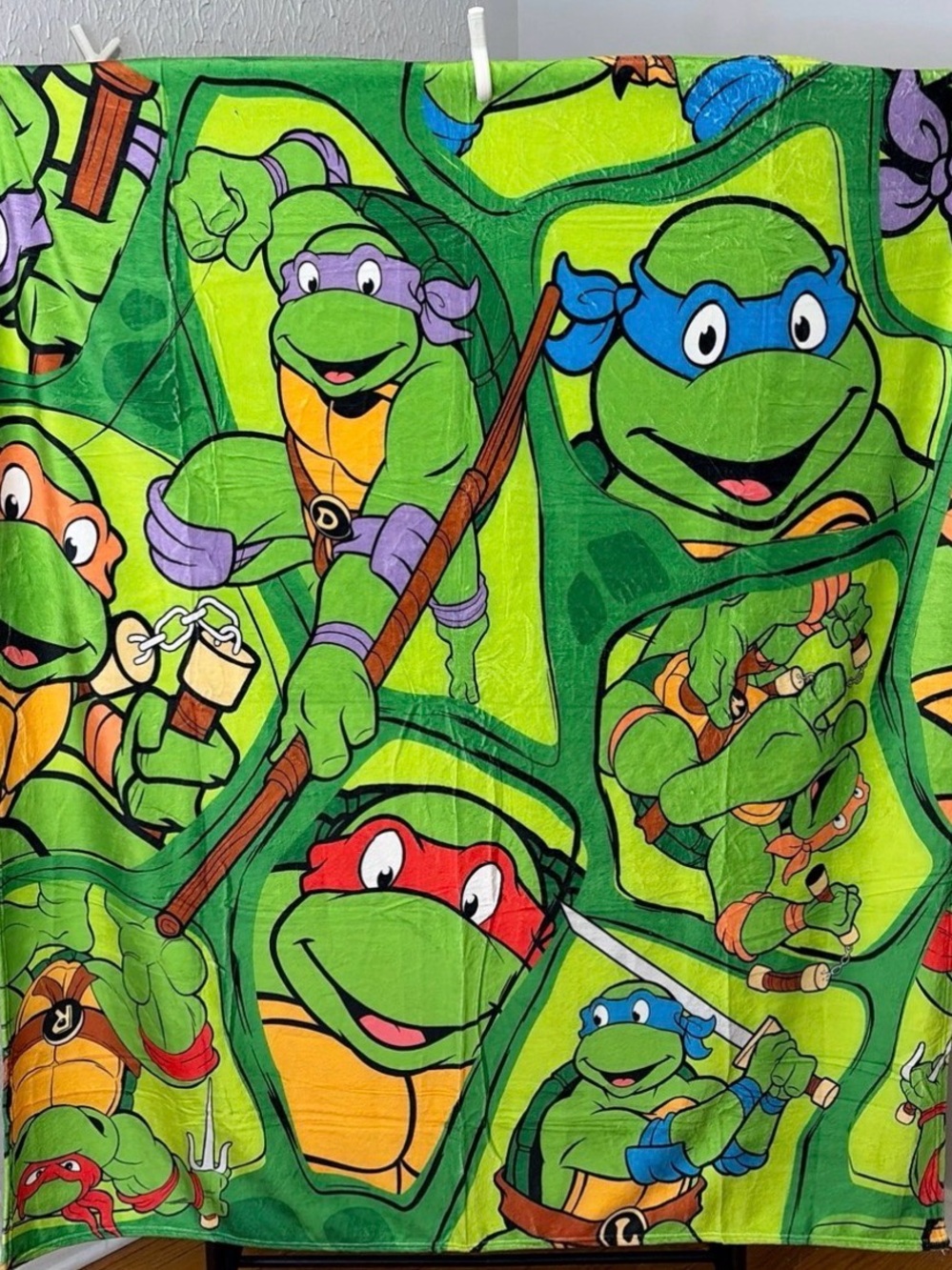 Children's Turtle Cartoon Throw Blanket - Bright Green